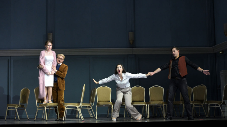 Karolina Bengtsson (Fiordiligi), Taehan Kim (Guglielmo), Kelsey Lauritano (Dorabella), Matteo Ivan Rašić (Ferrando)