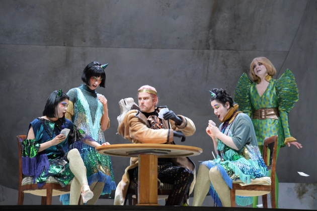 (<em>Secret Kingdom</em>) Judita Nagyová (Singing Lady), Julia Dawson (Singing Lady) Sebastian Geyer (Jester), Alison King (Singing Lady) & Ambur Braid (Queen)