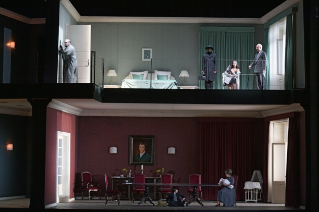 from top left: Brian Mulligen (Golaud), Thesele Kemane (doctor) Gaëlle Arquez (Mélisande), Alfred Reiter (Arkel), Judita Nagyová (Geneviève) & Anthony Muresan (Yniold)
