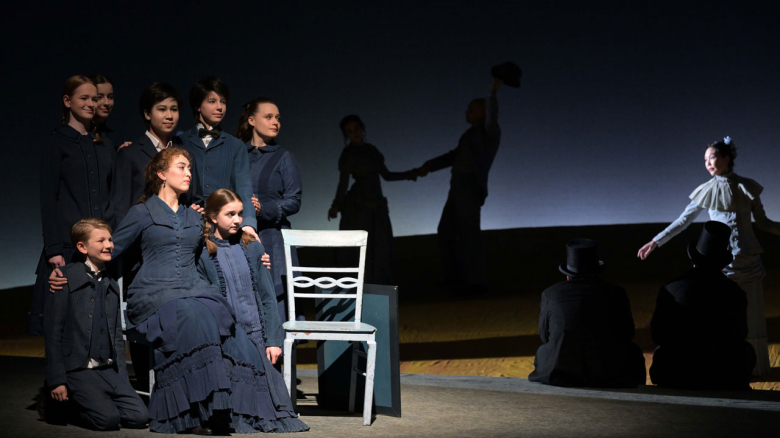 Bianca Andrew (Charlotte, centre), with children and Anna Nekhames (Sophie, far right)